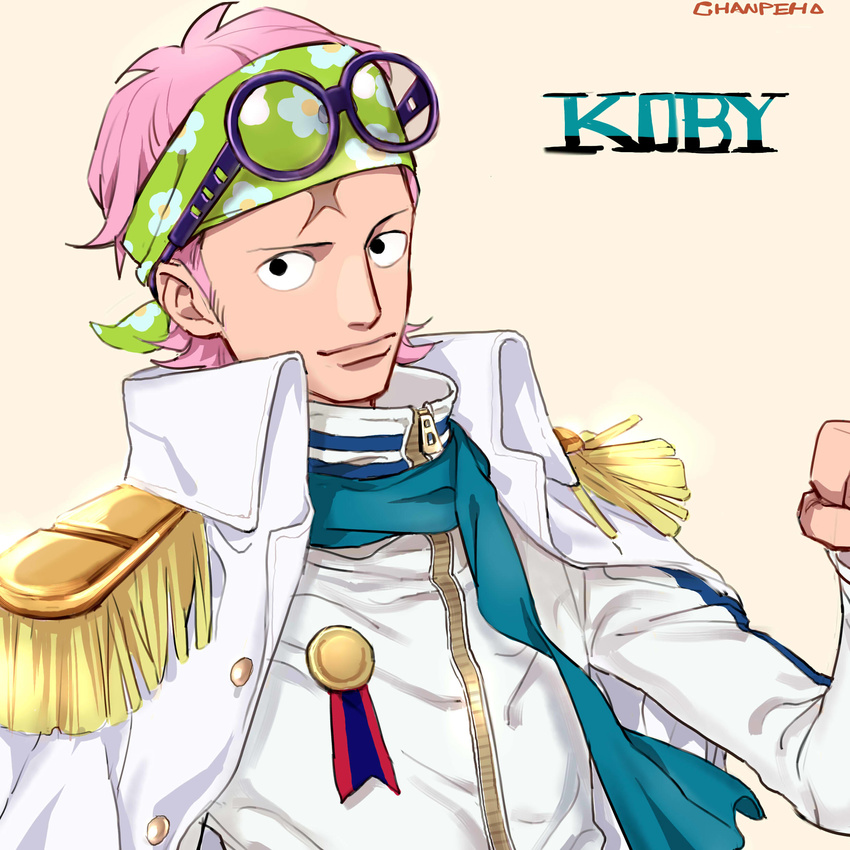 1boy bandanna glasses kobi male_focus marine one_piece pink_hair solo