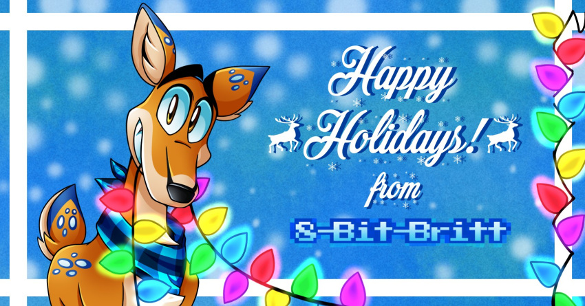 2018 8-bit-britt ambiguous_gender black_nose blue_body blue_ears blue_fur blue_tail brown_body brown_ears brown_eyes brown_fur brown_tail christmas christmas_lights deer digital_media_(artwork) english_text feral fur happy hi_res holidays lights looking_at_viewer mammal multicolored_body multicolored_ears multicolored_fur multicolored_tail quadruped smile solo tail tan_body tan_fur tan_tail teeth text white_body white_ears white_fur white_tail