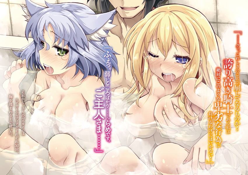 animal_ears bathing breast_grab censored naked tsurugi_hagane wet