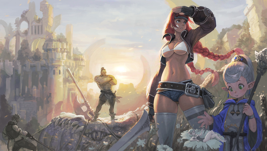 bikini_top cleavage loped pointy_ears sword thighhighs underboob weapon