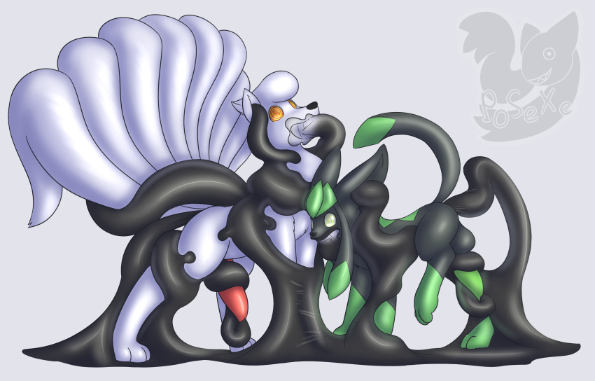 2018 9_tails absurd_res alolan_form alolan_ninetales anal anal_penetration balls black_body black_goo body_invasion bound duo ear_penetration eeveelution encasement feral generation_4_pokemon genitals glaceon goo_creature goo_transformation green_penis hi_res latex latex_transformation liquid_latex male male/male multi_tail nintendo penetration penis permagrin pokemon pokemon_(species) posexe quadruped raised_hindleg raised_tail regional_form_(pokemon) restrained simple_background slime spiral_eyes tail tentacle_around_penis tentacle_in_urethra tentacle_penetration tentacles transformation urethral urethral_penetration watermark white_body