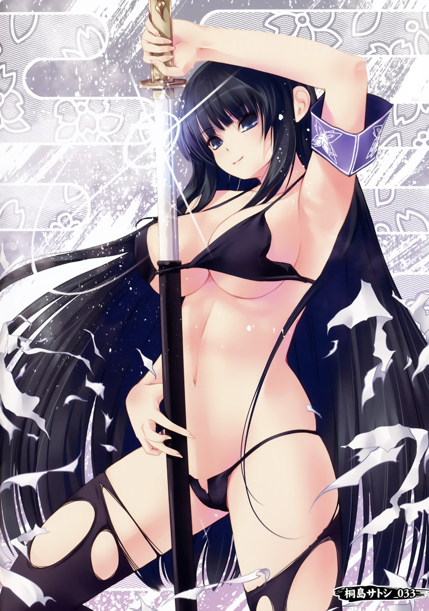 bikini cleavage ikaruga kirishima_satoshi screening senran_kagura swimsuits sword tagme thighhighs torn_clothes underboob