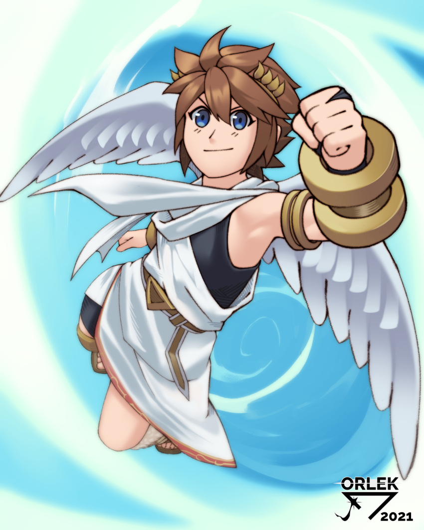 2021 4:5 5_fingers absurd_res angel angel_humanoid biped brown_hair cc-by-nc-nd clothed clothing creative_commons feathered_wings feathers fingers hair hi_res humanoid kid_icarus male nintendo not_furry orlek pit_(kid_icarus) solo winged_humanoid wings