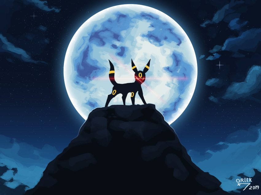 2019 4:3 absurd_res ambiguous_gender cc-by-nc-nd cloud creative_commons eeveelution feral full_moon generation_2_pokemon hi_res moon nintendo orlek pokemon pokemon_(species) quadruped raised_tail red_eyes solo tail umbreon