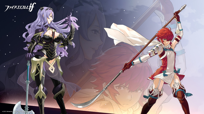 armor camilla cleavage dress fire_emblem_if hinoka kozaki_yuusuke nintendo see_through stockings thighhighs wallpaper weapon