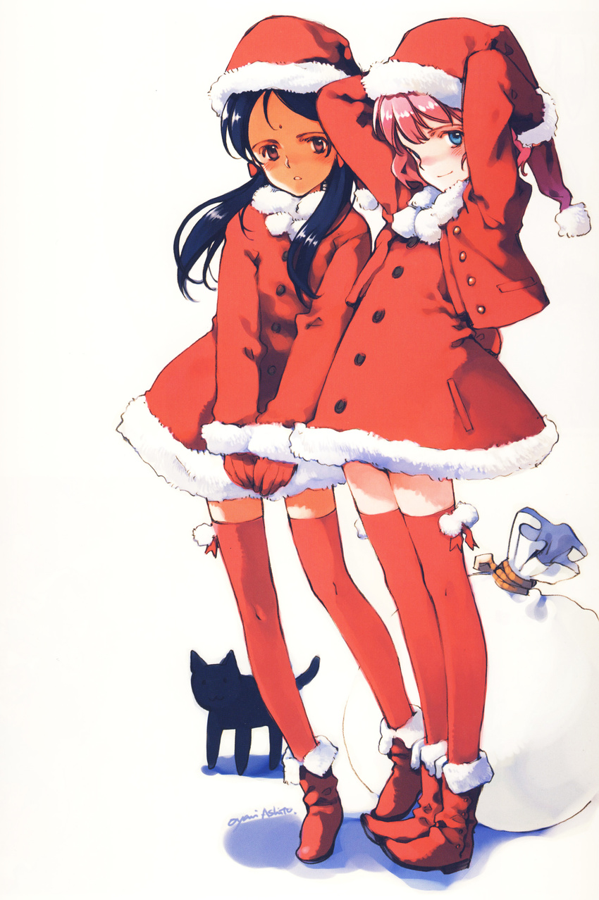 aria_vancleef christmas dress kaya_xavier neko oyari_ashito shoujo_mahou_gaku_little_witch_romanesque tagme thighhighs