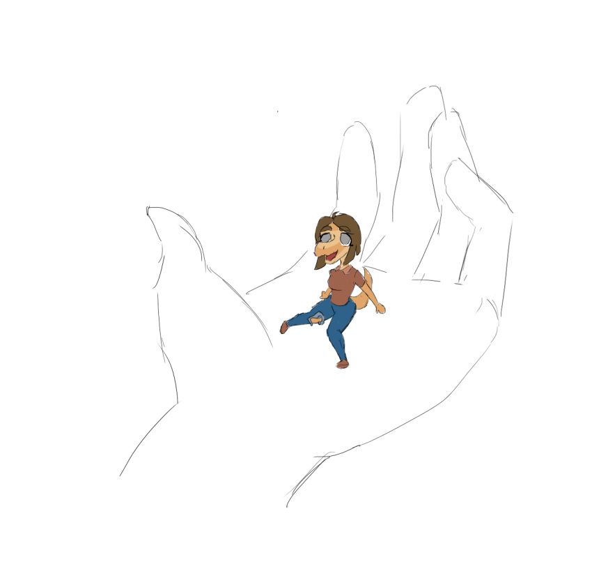 2024 5_fingers anthro bianca_(bybuckett) bottomwear brown_body brown_hair brown_scales cavemanon_studios clothing denim denim_bottomwear denim_clothing digital_drawing_(artwork) digital_media_(artwork) dinosaur fan_character female fingers grey_eyes hair hi_res jeans long_tail micro multicolored_body multicolored_scales open_mouth open_smile pants reptile scales scalie simple_background sitting smile snoot_game snout solo tail torn_bottomwear torn_clothing torn_jeans torn_pants two_tone_body two_tone_scales unknown_artist white_background