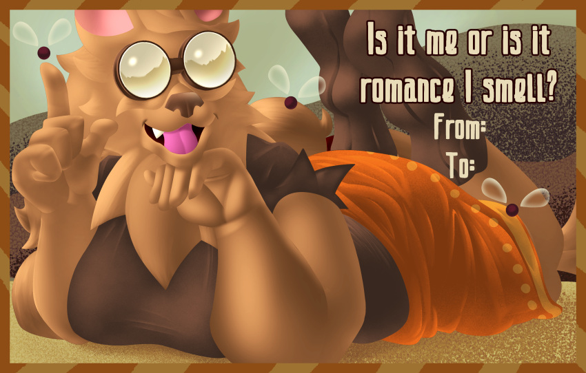 anthro arthropod clothing ctrl-atl-replace7888 dipteran eyewear felid feline female goggles hi_res holidays insect mammal mina_(laika_aged_through_blood) pinup pose slightly_chubby slightly_chubby_female solo torn_clothing valentine's_day valentine's_day_card