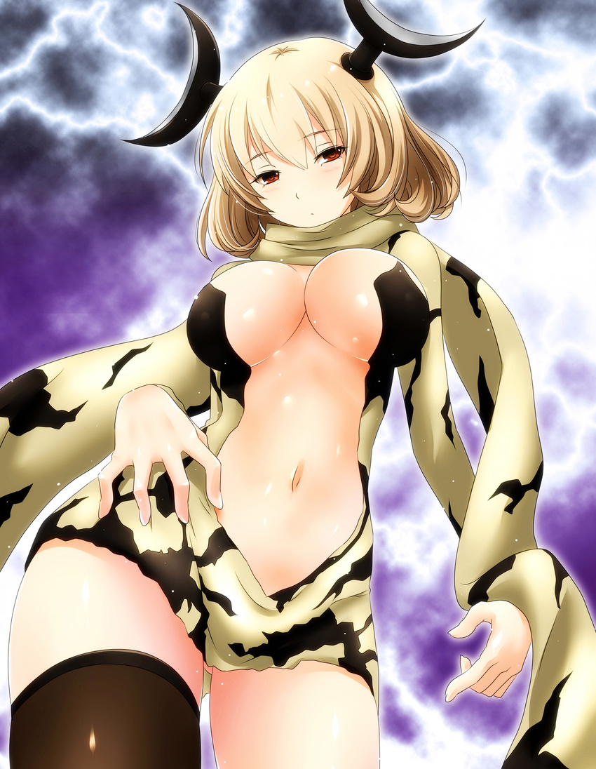 anthropomorphization breasts cleavage eleking h.t.k horns no_bra thighhighs ultra_kaijuu_gijinka_keikaku ultraman