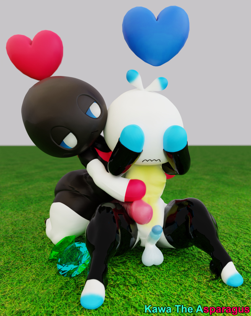 3d_(artwork) absurd_res armwear balls big_balls big_butt big_penis black_body butt chao_(sonic) chaos_emerald clothing comforting dark_chao digital_media_(artwork) duo elbow_gloves embarrassed embrace english_text erection footwear gem genitals gloves handwear heart_symbol hero_chao hi_res hug huge_balls huge_penis hugging_from_behind humanoid humanoid_genitalia humanoid_penis kawa_the_asparagus legwear looking_at_another male multicolored_body multicolored_penis nipples not_furry penis sega simple_background sonic_the_hedgehog_(series) text thick_thighs thigh_highs two_tone_body white_body