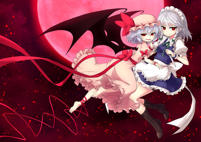 dress izayoi_sakuya maid miruki remilia_scarlet touhou weapon wings