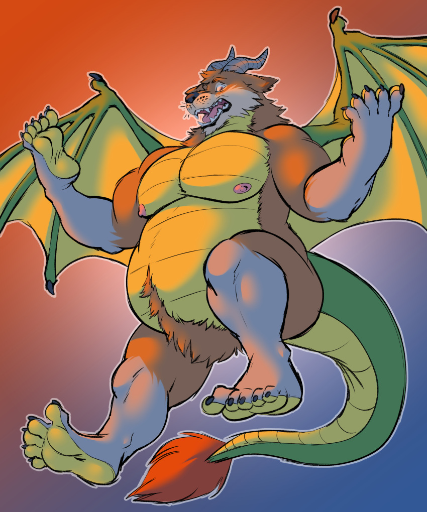 absurd_res anthro belly canid canine canis dragon feet fetishame fluffy flying foot_hands hi_res hybrid male mammal mythological_creature mythological_scalie mythology nipples pawpads paws scalie solo toes transformation wings wolf