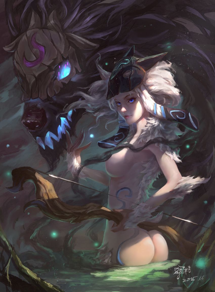 anthropomorphization ass balagao kindred lamb league_of_legends naked signed tail weapon