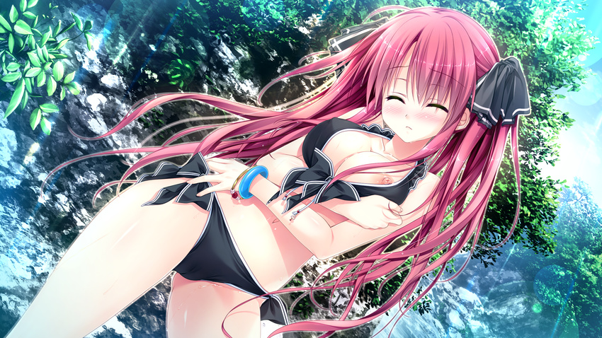 bikini breast_hold breasts clochette game_cg hotaruzuka_arika koko_kara_natsu_no_innocence! nipple_slip sesena_yau swimsuits