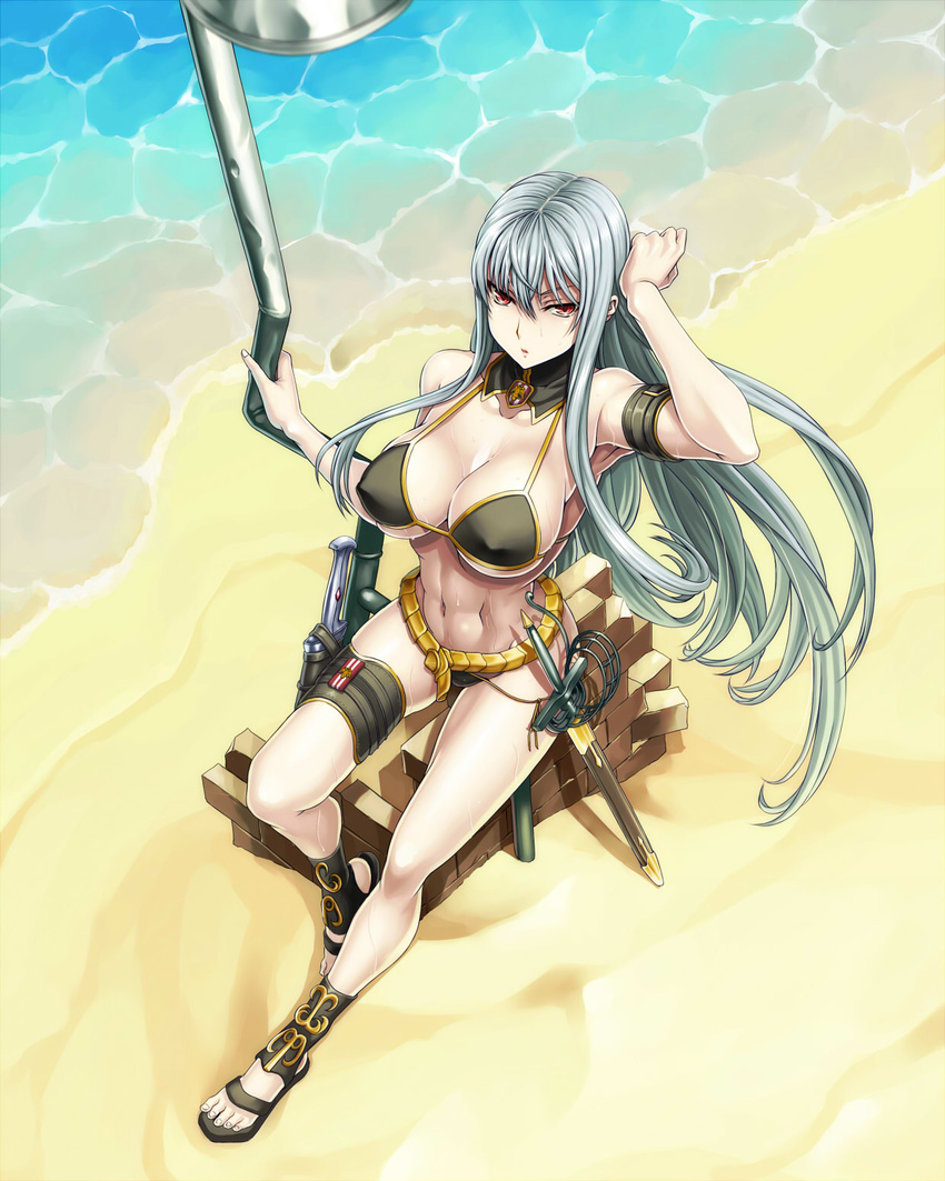 bikini cleavage erect_nipples garter selvaria_bles shunzou swimsuits sword underboob valkyria_chronicles