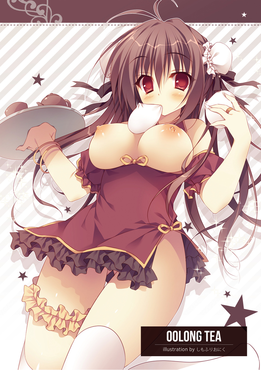 apupop breasts chinadress garter nipples no_bra open_shirt shimofuri_oniku thighhighs