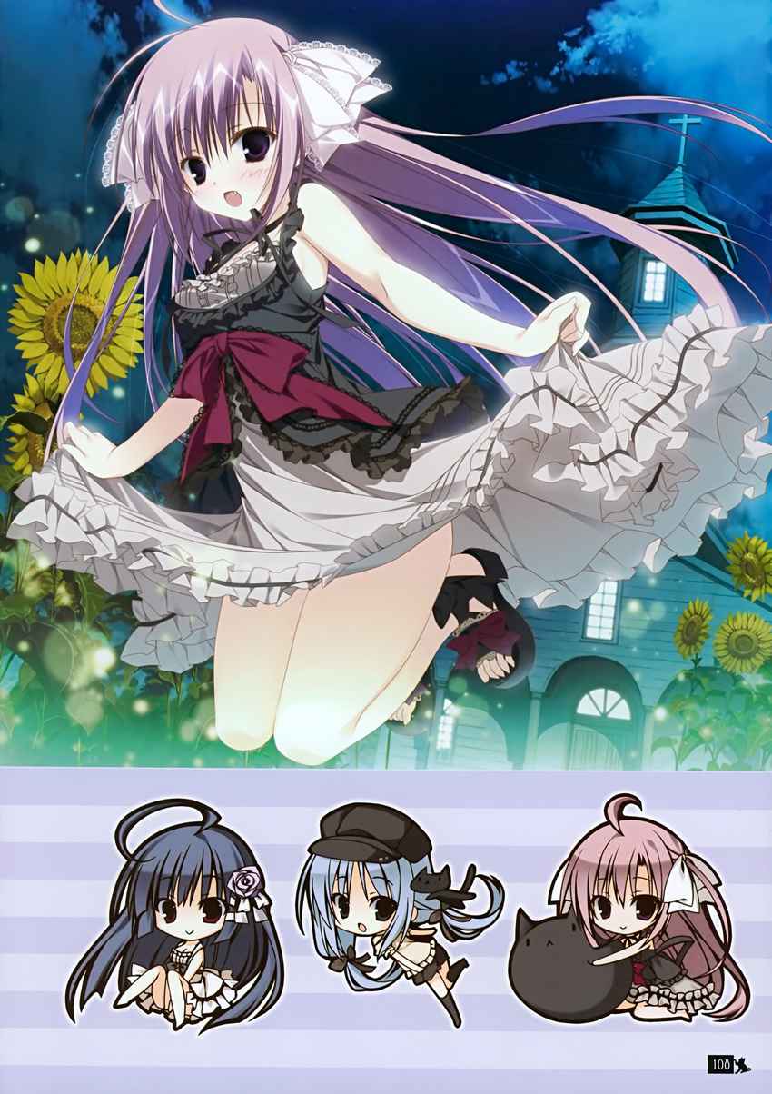 chibi dress himawari_no_kyoukai_to_nagai_natsuyasumi inugami_kira natsusaki_yomi skirt_lift