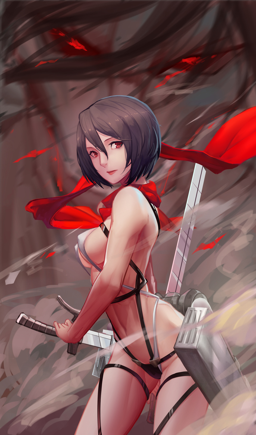 bikini erect_nipples eren_jaeger heihei_de_hei_yan_long mikasa_ackerman shingeki_no_kyojin swimsuits tagme underboob