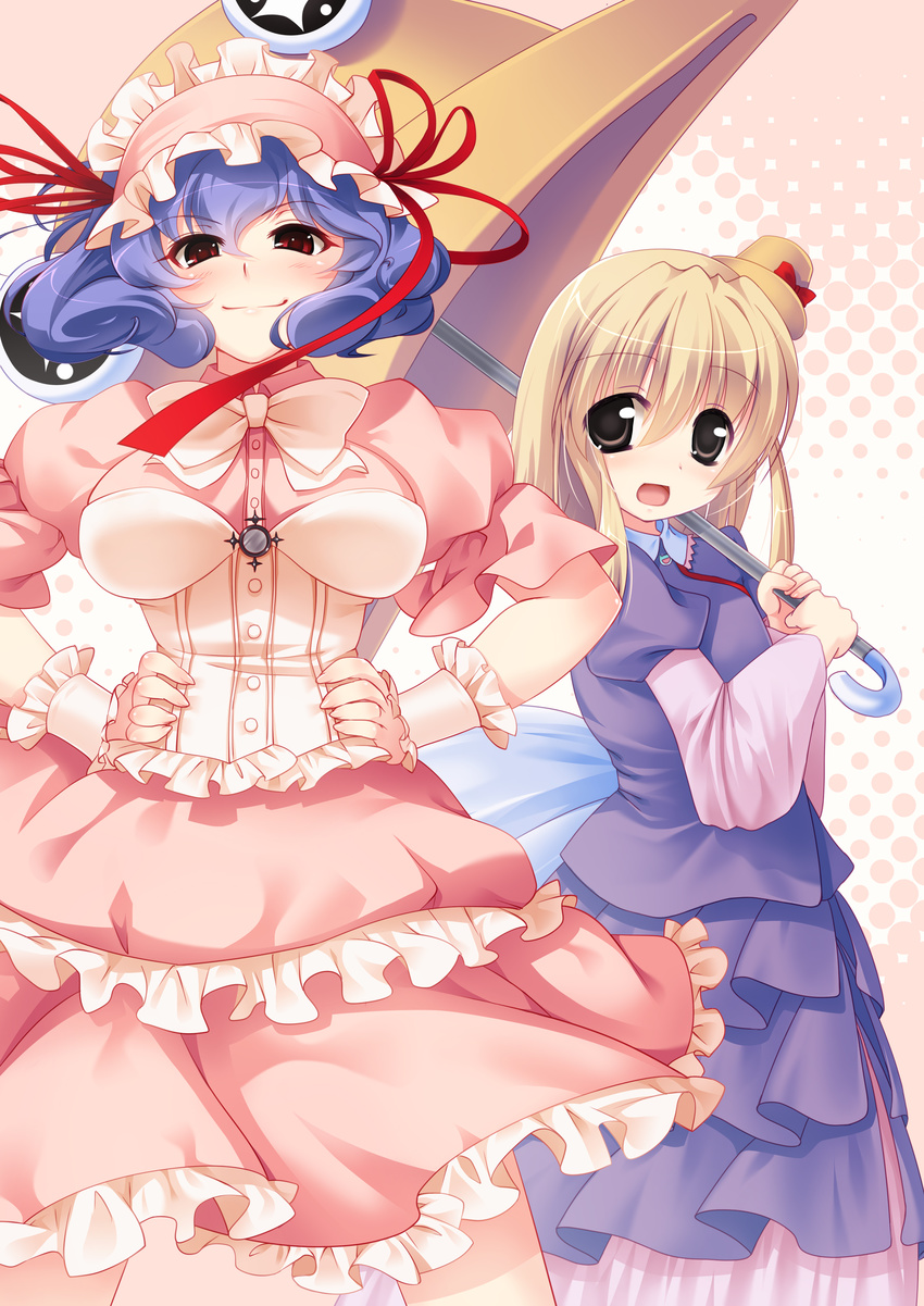 asou_natsume lolita_fashion moriya_suwako touhou umbrella yasaka_kanako