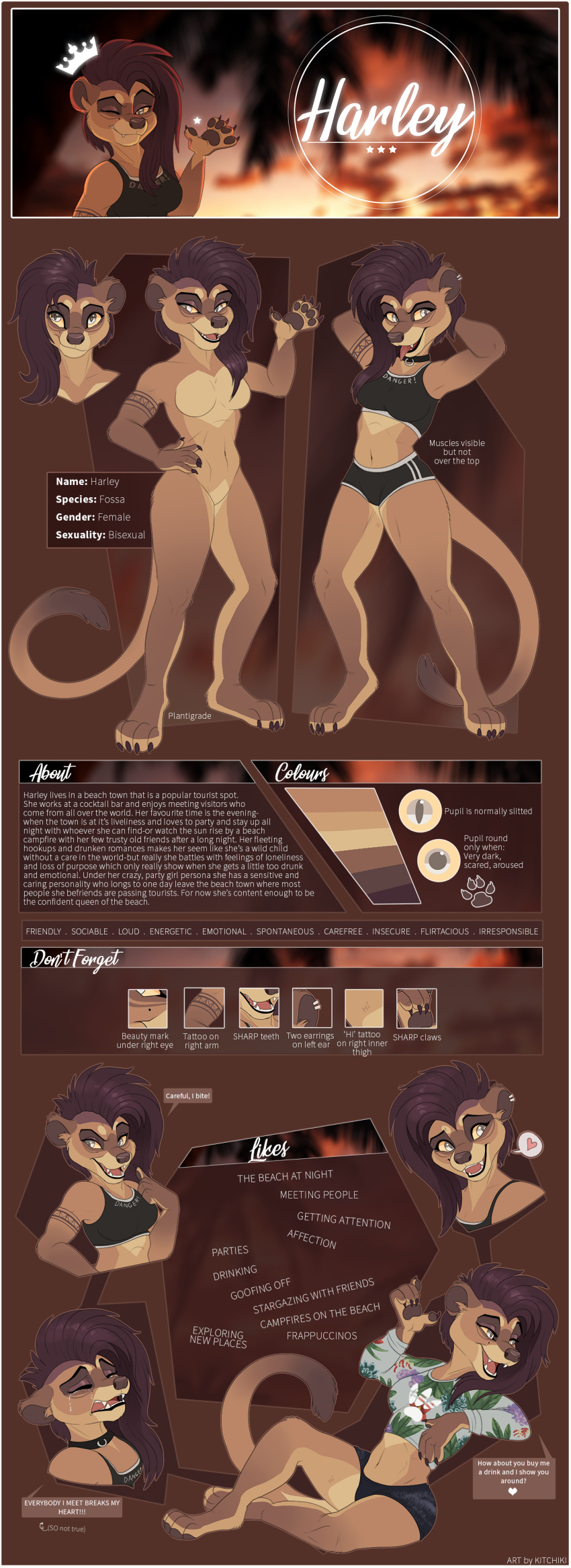 2019 4_toes 5_fingers anthro blue_eyes clothed clothing digital_media_(artwork) euplerid female fossa kitchiki mammal model_sheet nude open_mouth smile solo teeth toes tongue