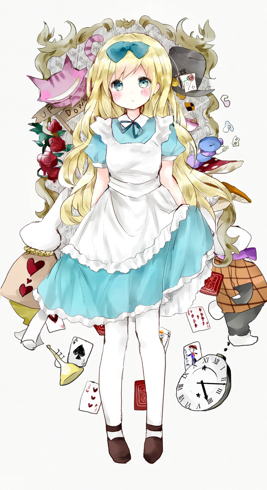 alice alice_in_wonderland caterpillar_(wonderland) cheshire_cat dress mad_hatter pantyhose skirt_lift tsukiyo_(skymint) white_rabbit