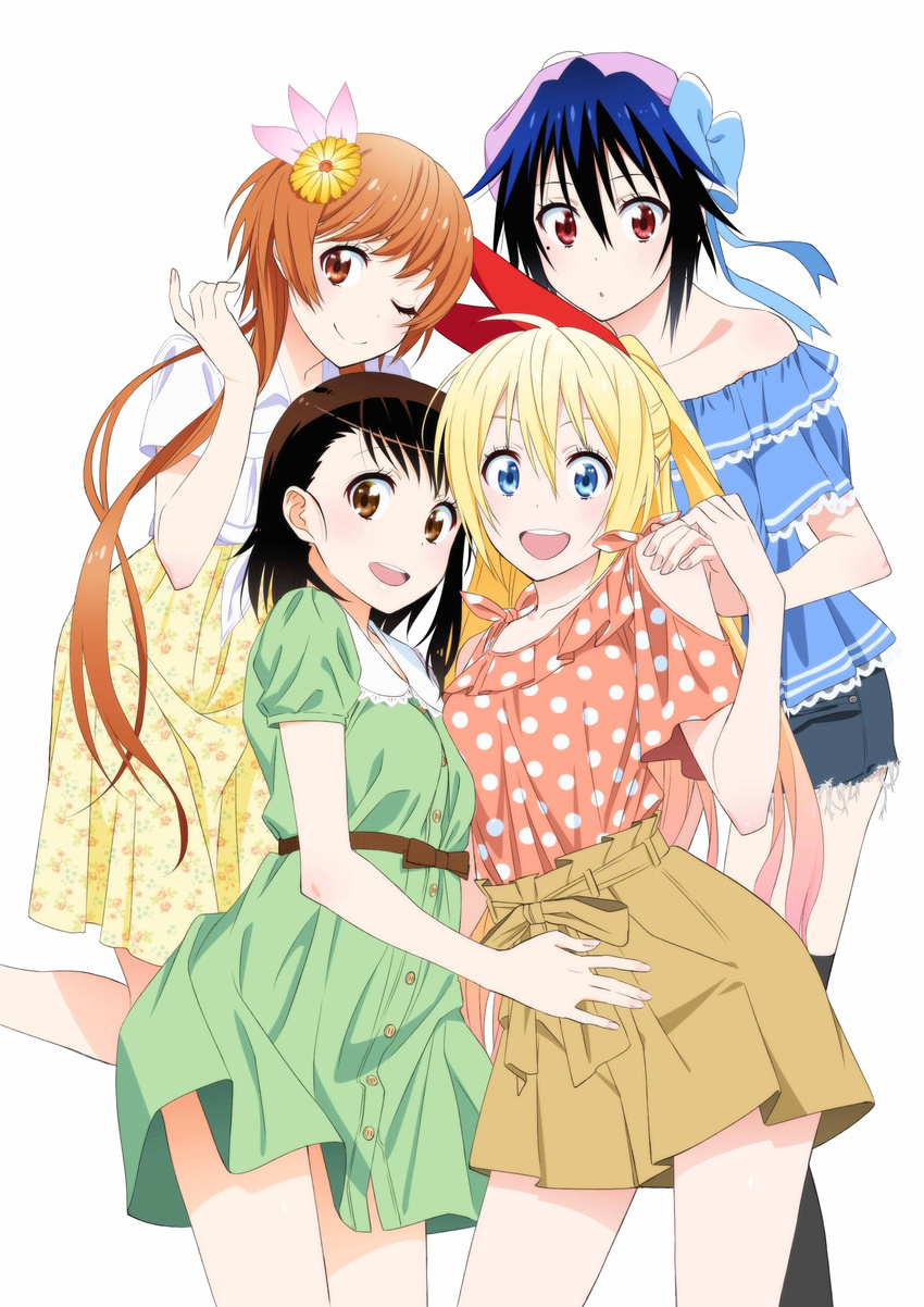 dress jpeg_artifacts kirisaki_chitoge nisekoi onodera_kosaki tachibana_marika thighhighs tsugumi_seishirou