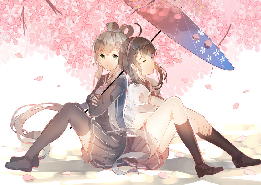 jpeg_artifacts luo_tianyi seifuku thighhighs umbrella vocaloid weitu yuezheng_ling