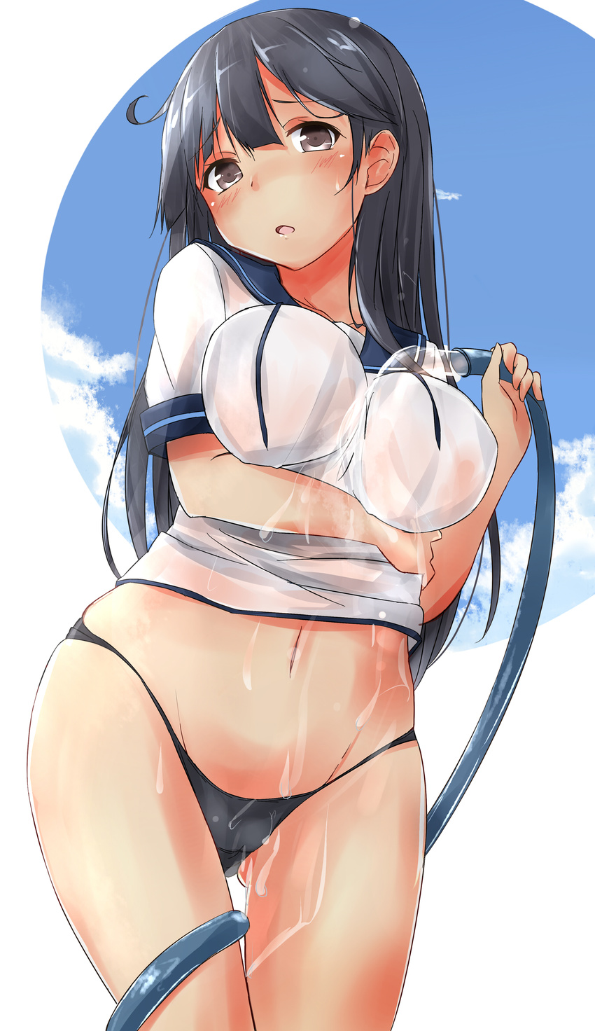 kantai_collection pantsu saku_(kudrove) see_through seifuku ushio_(kancolle) wet_clothes