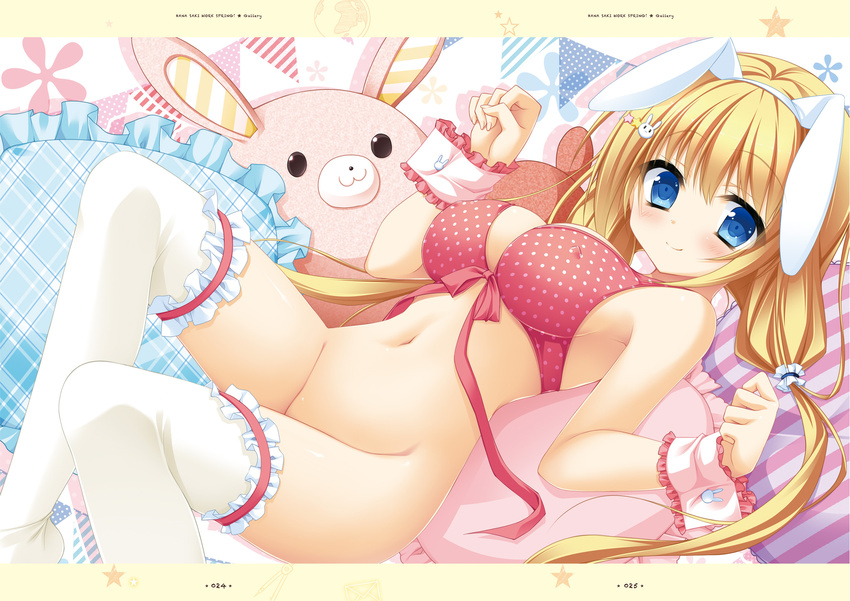 animal_ears bikini_top bottomless bunny_ears cleavage erect_nipples hanasaki_work_spring kotobuki_hikari matsumiya_kiseri saga_planets thighhighs