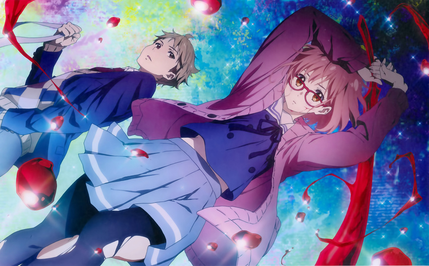 blood kadowaki_miku kanbara_akihito kuriyama_mirai kyoukai_no_kanata megane overfiltered pantyhose seifuku sweater sword torn_clothes