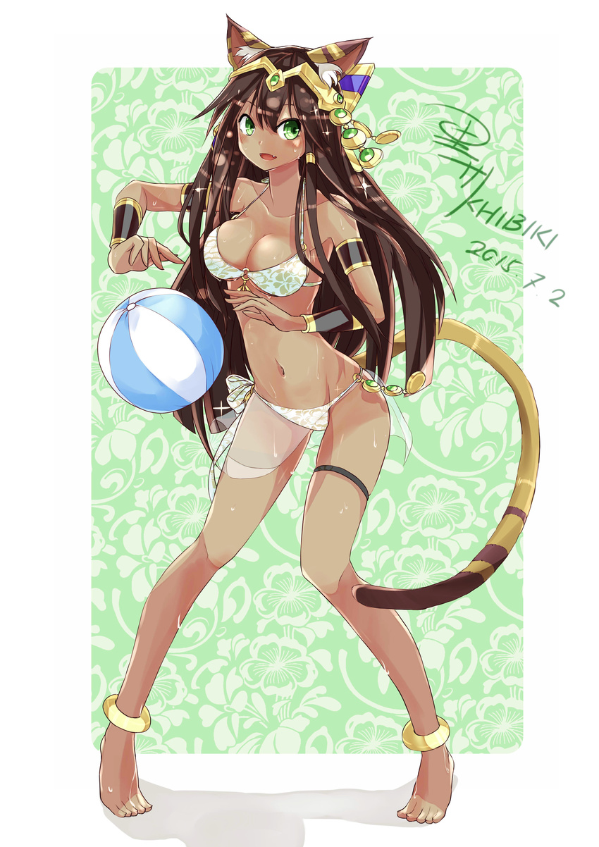 animal_ears autographed bastet bikini cleavage feet khibiki_(brequiem) puzzle_&amp;_dragons see_through swimsuits tagme tail