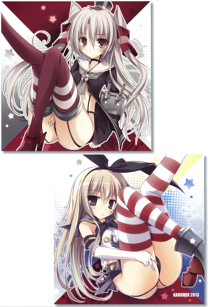 amatsukaze_(kancolle) ass cameltoe heels kantai_collection karomix karory pantsu panty_pull rensouhou-kun shimakaze_(kancolle) stockings string_panties thighhighs thong