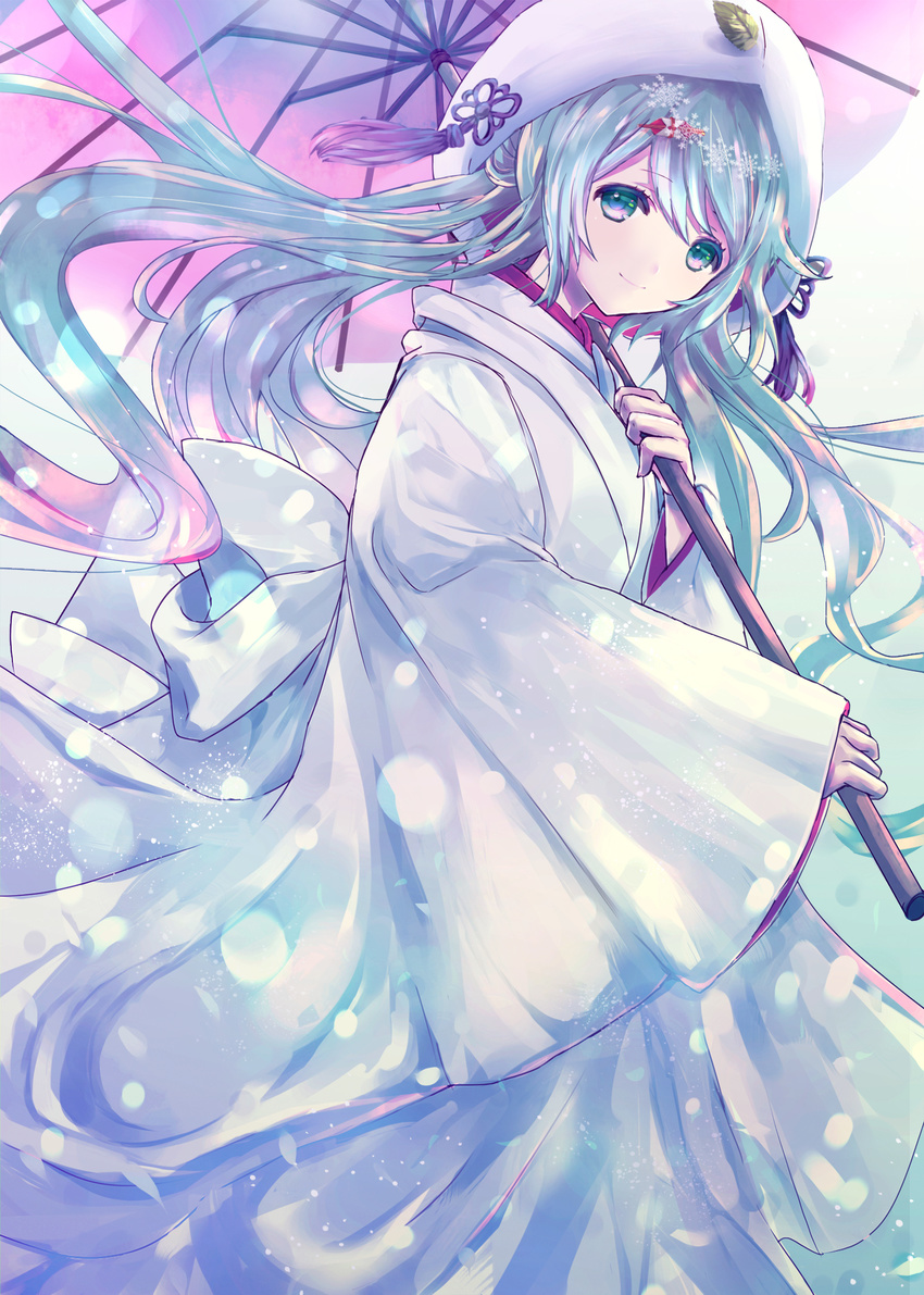 alicetype hatsune_miku japanese_clothes umbrella vocaloid