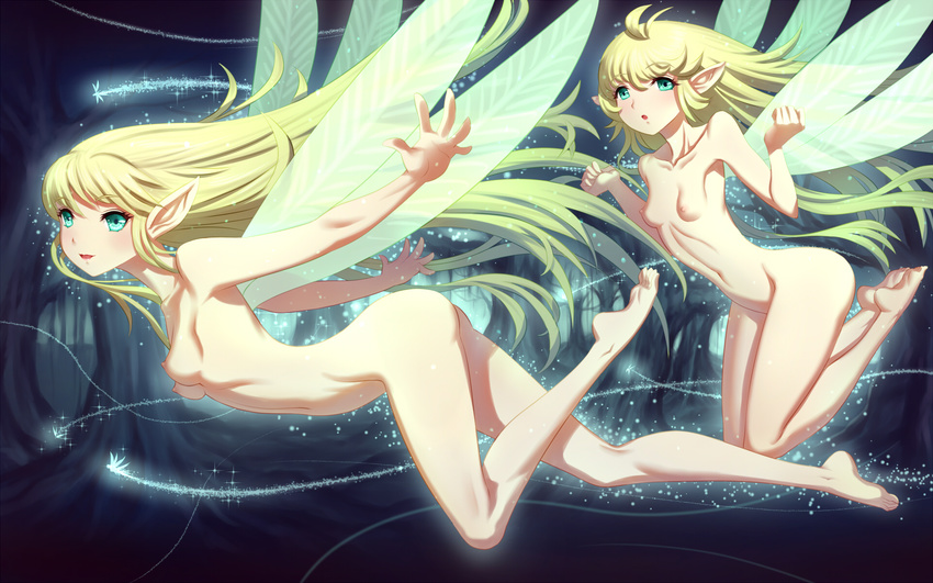 fairy feet naked nipples pointy_ears wallpaper wings youbou