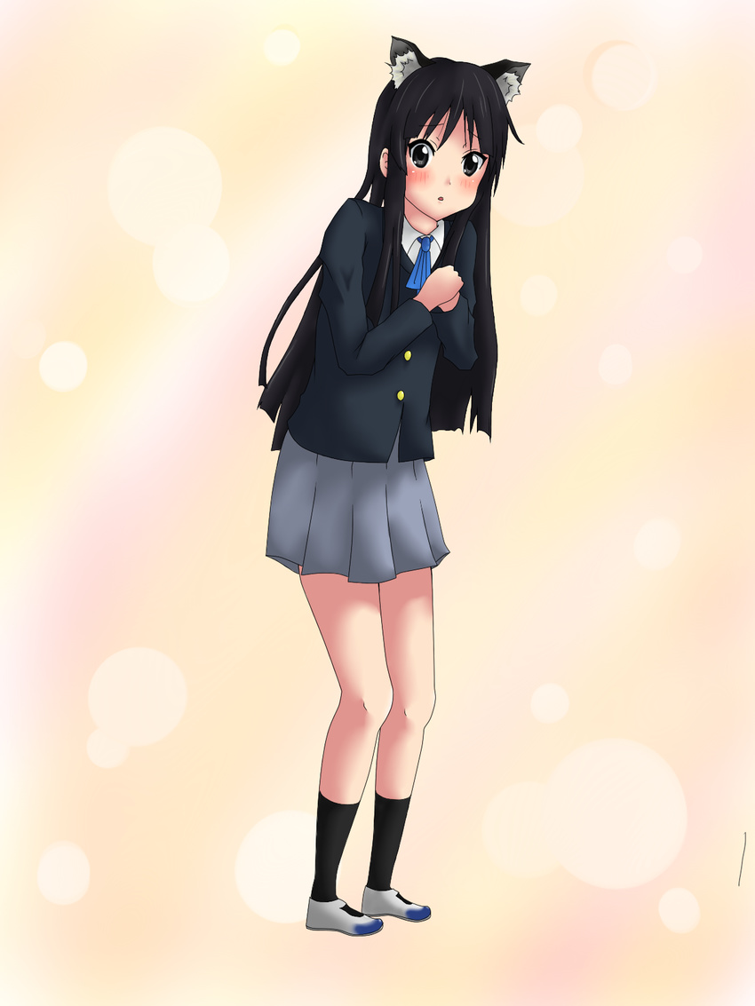 akiyama_mio animal_ears bad_id bad_pixiv_id black_eyes black_hair cat_ears highres k-on! long_hair school_uniform solo yoshino-9