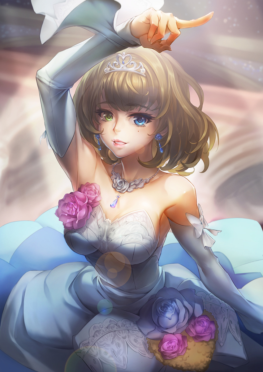 cleavage dress heterochromia takagaki_kaede the_idolm@ster the_idolm@ster_cinderella_girls todee wedding_dress