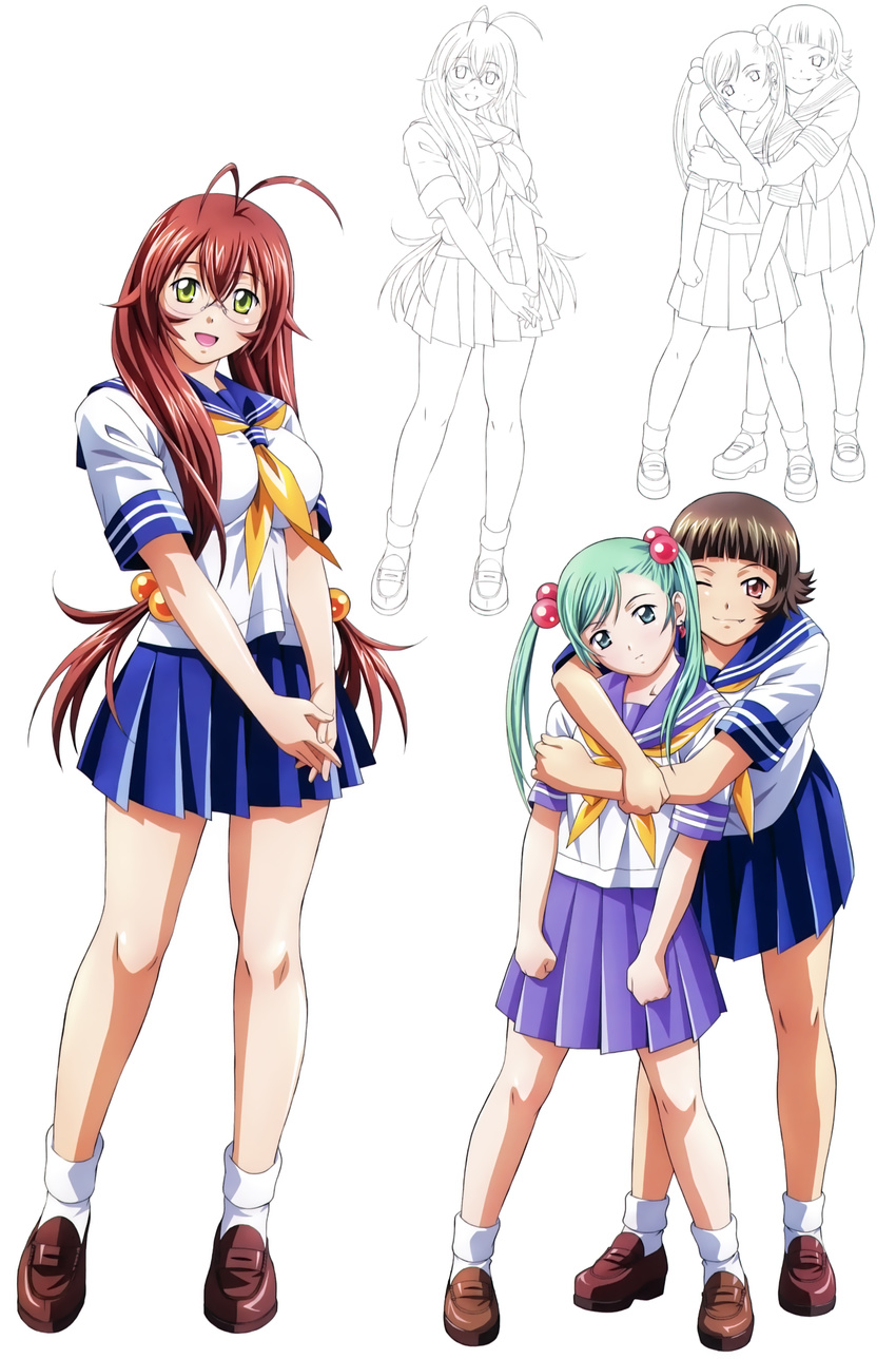 chouhi_ekitoku ikkitousen line_art megane rin_sin ryuubi_gentoku seifuku shokatsuryou_koumei