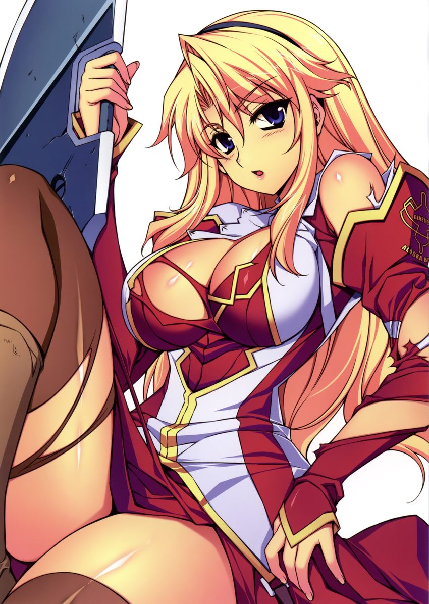 cleavage dress freezing kim_kwang-hyun no_bra satellizer_el_bridget thighhighs torn_clothes weapon