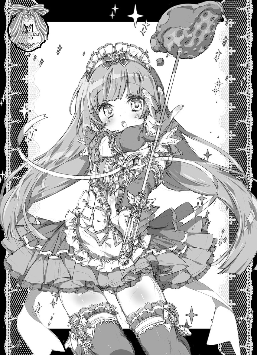 dress houjou_sophie kamiya_maneki monochrome pripara sketch thighhighs