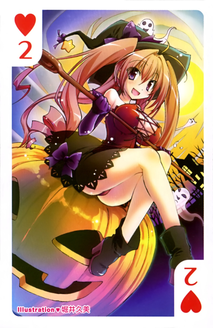 card cleavage dress erect_nipples halloween heels horii_kumi no_bra pantsu witch