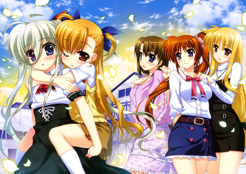 dress einhart_stratos fate_testarossa fujima_takuya heterochromia mahou_shoujo_lyrical_nanoha mahou_shoujo_lyrical_nanoha_vivid seifuku takamachi_nanoha vivio yagami_hayate