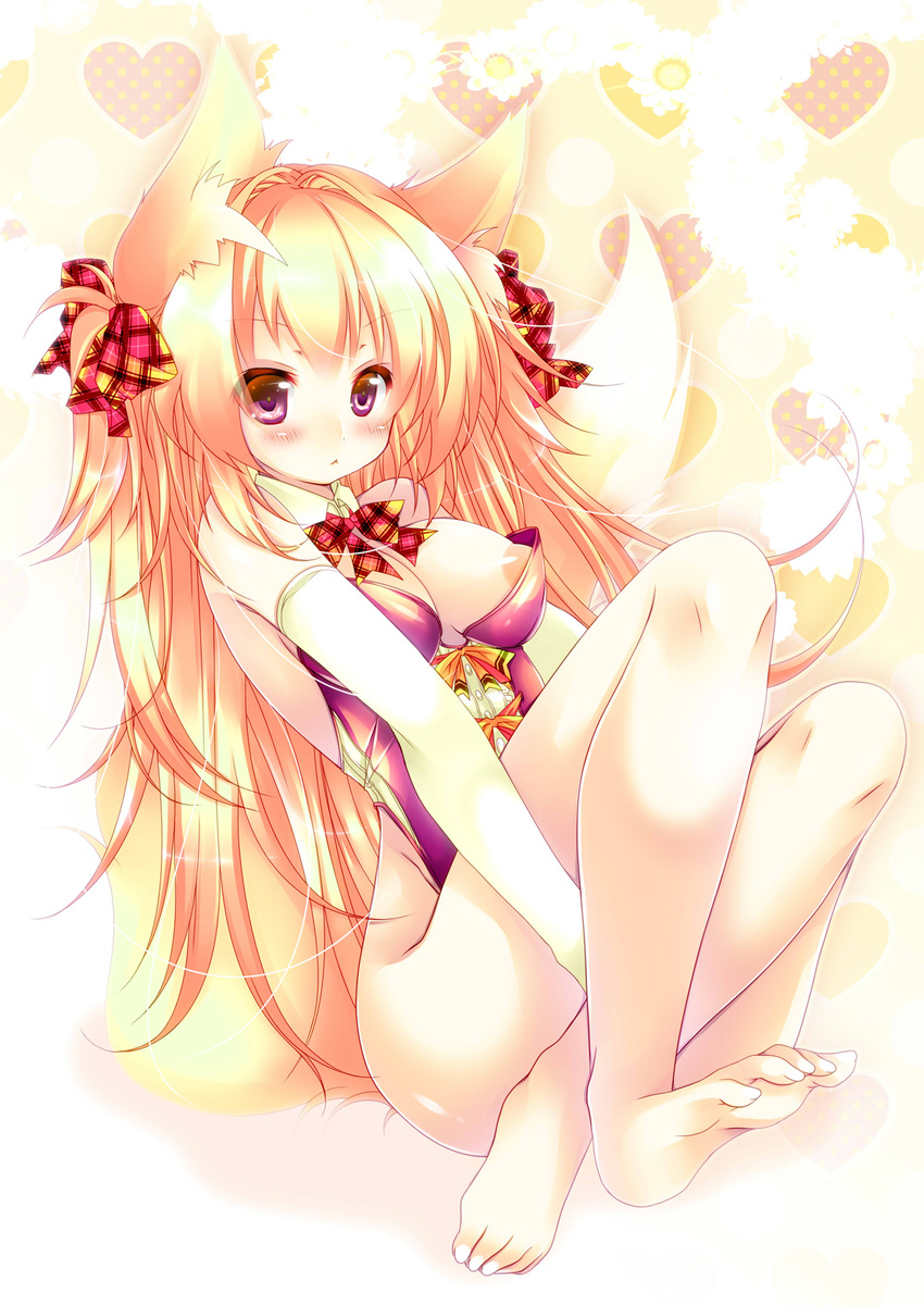 animal_ears feet hikanyan kitsune nipple_slip no_bra