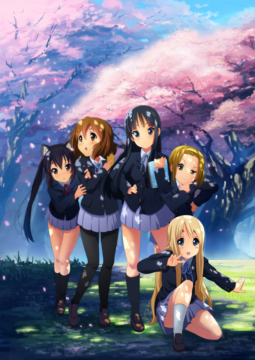 akiyama_mio animal_ears diamond_dust hirasawa_yui k-on! kotobuki_tsumugi nakano_azusa nekomimi pantyhose seifuku tainaka_ritsu