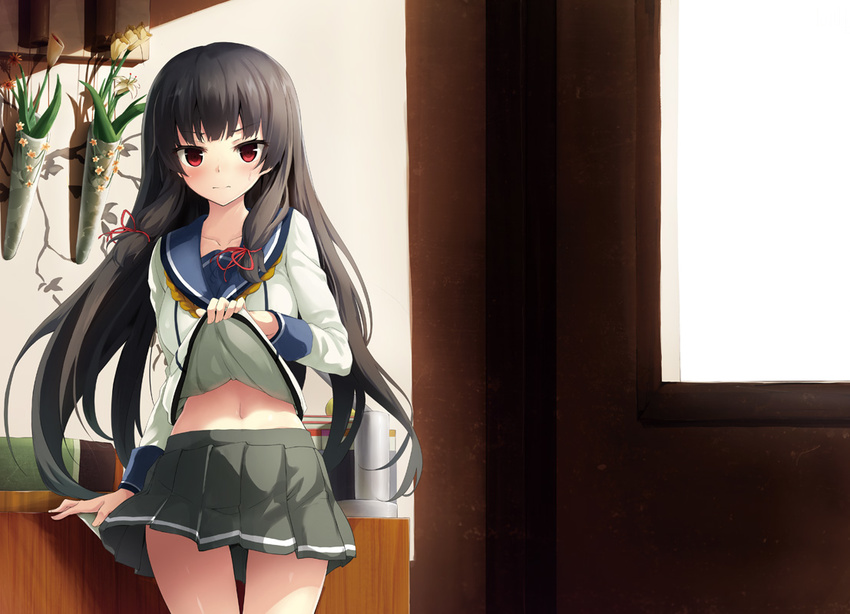 isokaze_(kancolle) kantai_collection oozora_itsuki seifuku shirt_lift