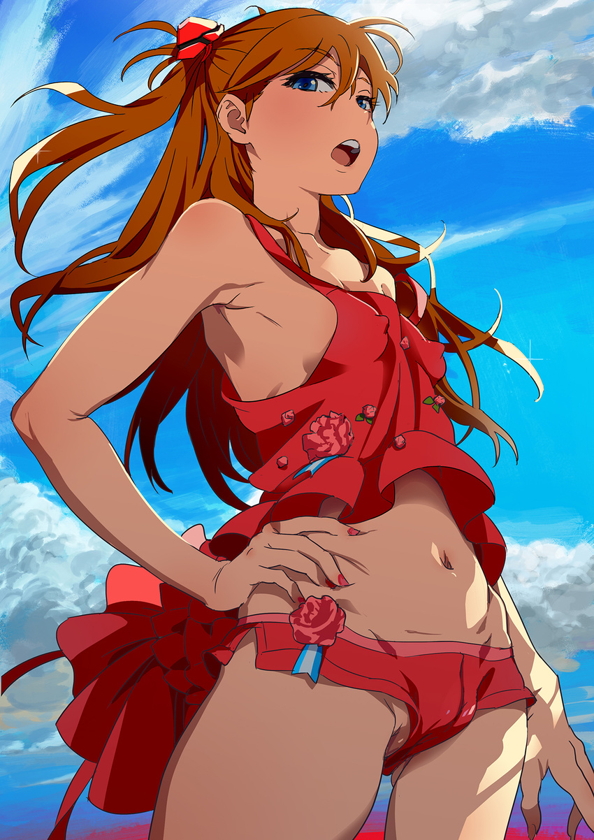 erect_nipples mebae neon_genesis_evangelion souryuu_asuka_langley swimsuits wardrobe_malfunction