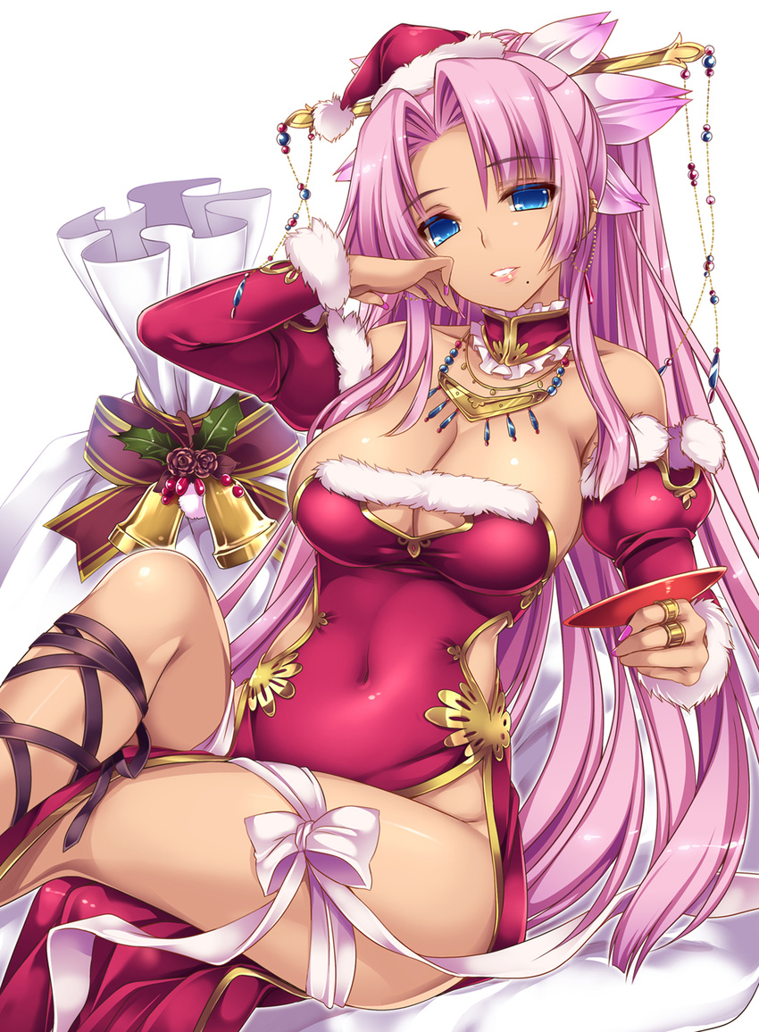 christmas cleavage dress koihime_musou monety no_bra nopan sonsaku