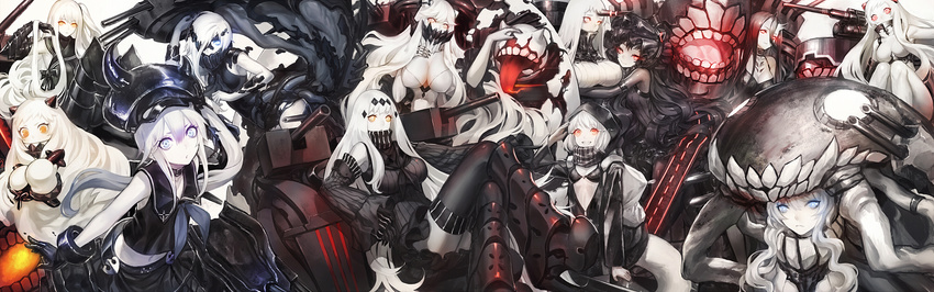 aircraft_carrier_oni aircraft_carrier_water_oni airfield_hime battleship-symbiotic_hime bikini_top cleavage destroyer_hime dress heels horns infukun isolated_island_oni kantai_collection midway_hime ne-class_heavy_cruiser northern_ocean_hime re-class_battleship seaport_hime seifuku thighhighs wo-class_aircraft_carrier