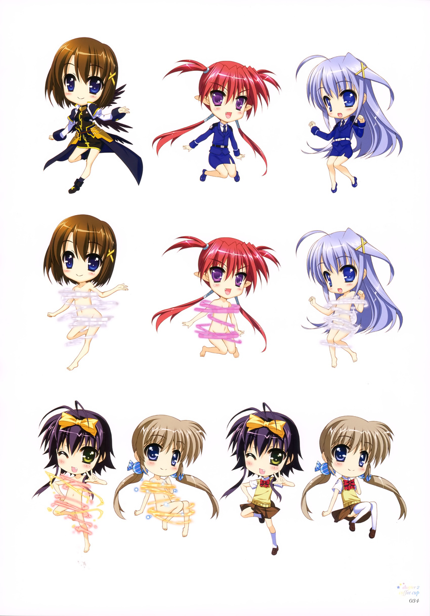 agito chibi corona_timir dress fujima_takuya mahou_shoujo_lyrical_nanoha mahou_shoujo_lyrical_nanoha_vivid naked pointy_ears police_uniform reinforce_zwei rio_wezley seifuku thighhighs yagami_hayate