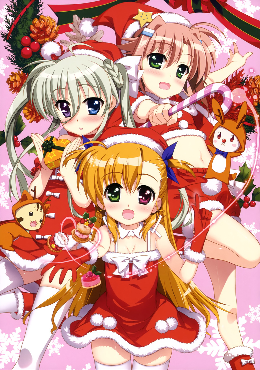 asteion christmas dress einhart_stratos fujima_takuya heterochromia mahou_shoujo_lyrical_nanoha mahou_shoujo_lyrical_nanoha_vivid miura_rinaldi sacred_heart thighhighs vivio