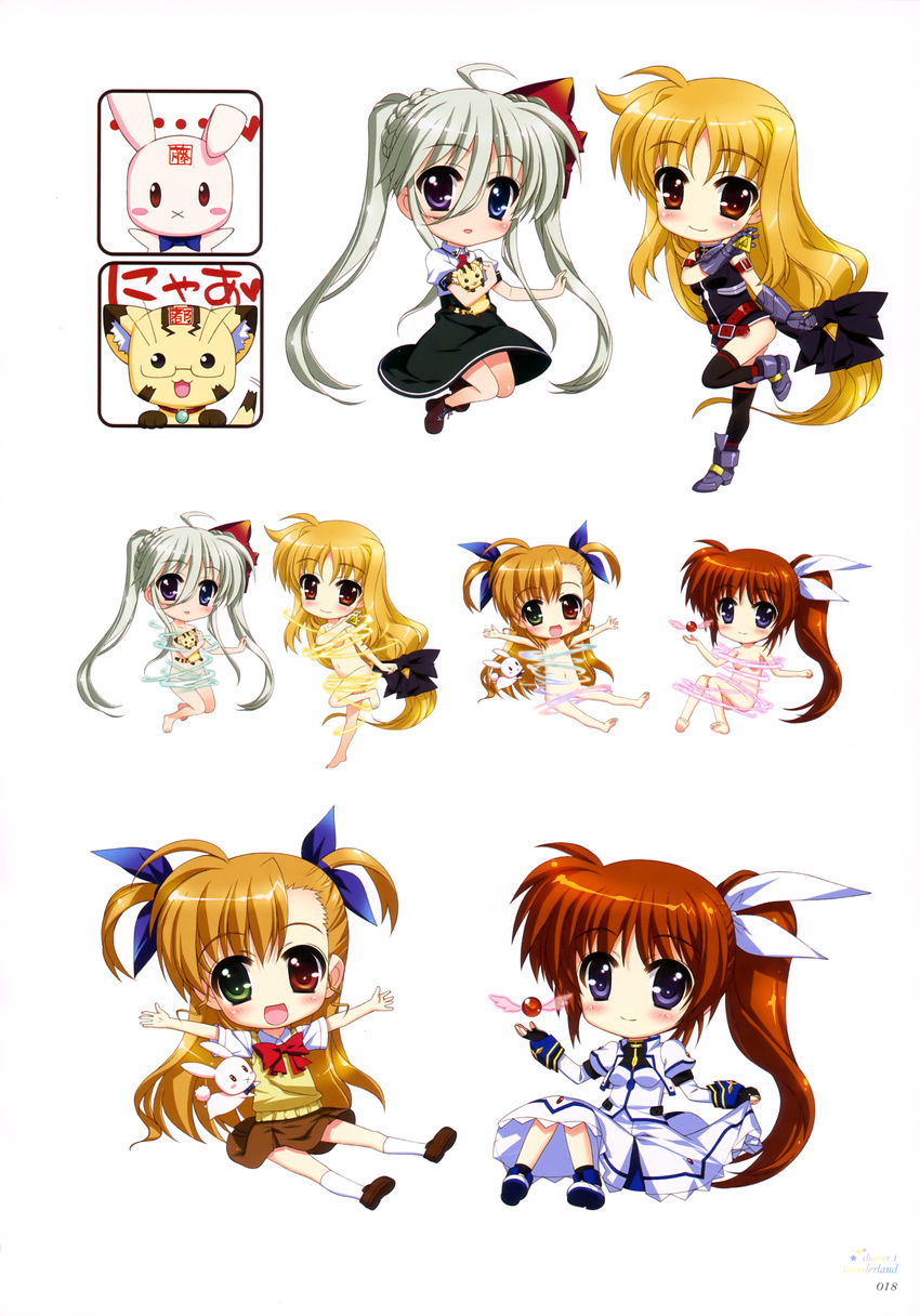 armor asteion chibi dress einhart_stratos fate_testarossa fujima_takuya heels heterochromia mahou_shoujo_lyrical_nanoha mahou_shoujo_lyrical_nanoha_vivid naked sacred_heart seifuku takamachi_nanoha thighhighs vivio